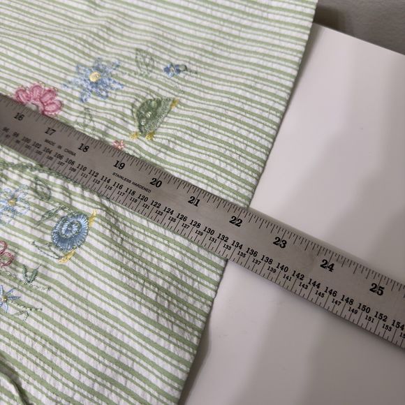 ALFRED DUNNER Womens Size 14P Seersucker Floral Embroidery Button Up Top Green - Picture 13 of 14